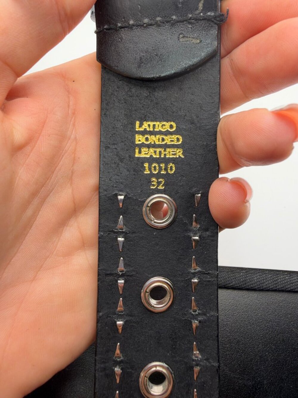 Black Leather Belt Double Row Pyramid Studs Grommets Latigo Size 32